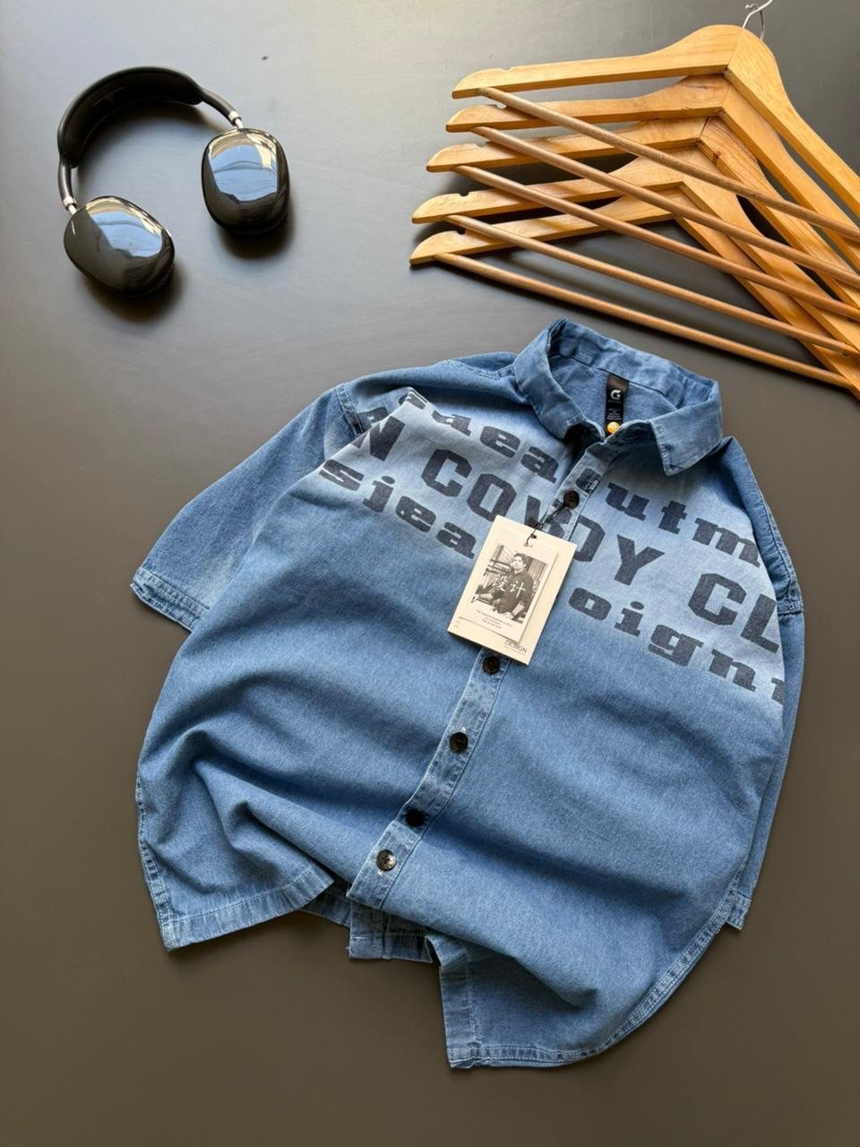 The Typographic Vintage Wash Denim Shirt by Royal Fashion